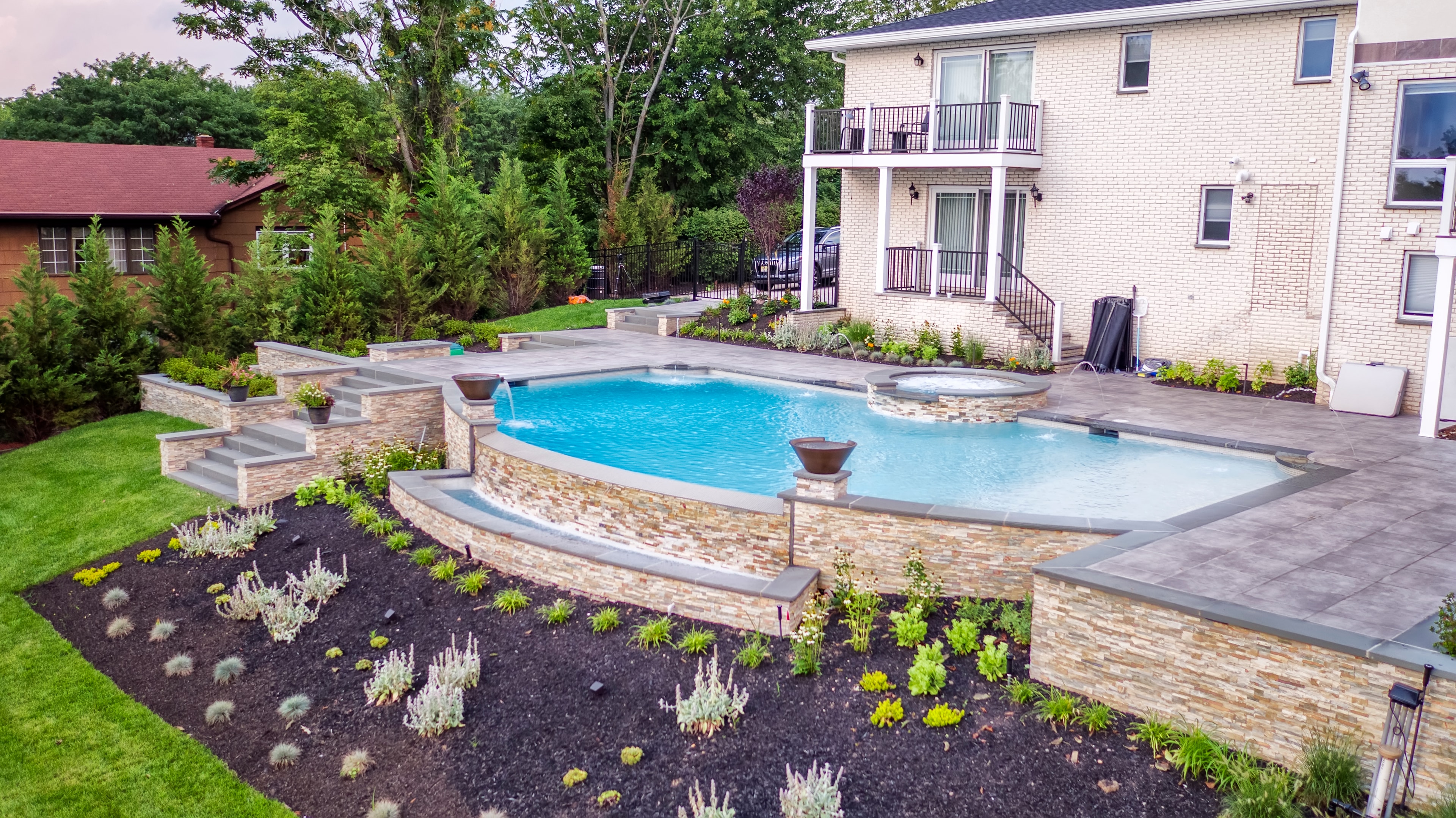 Aerial view of custom swimming pool, Northern NJ